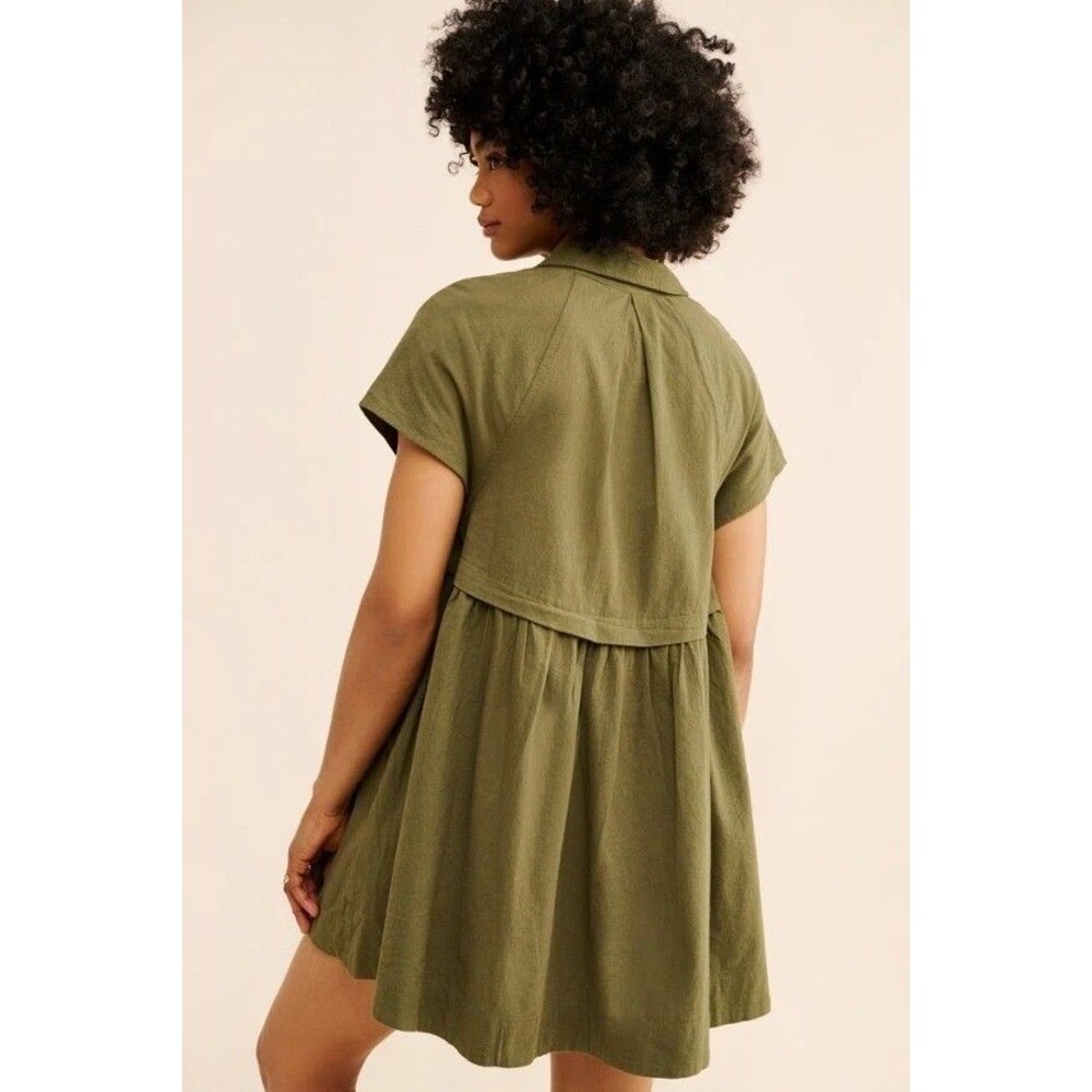 Free People We The Free Ronnie Poplin Mini Dress Buttondown Green S 285975 - Picture 4 of 8